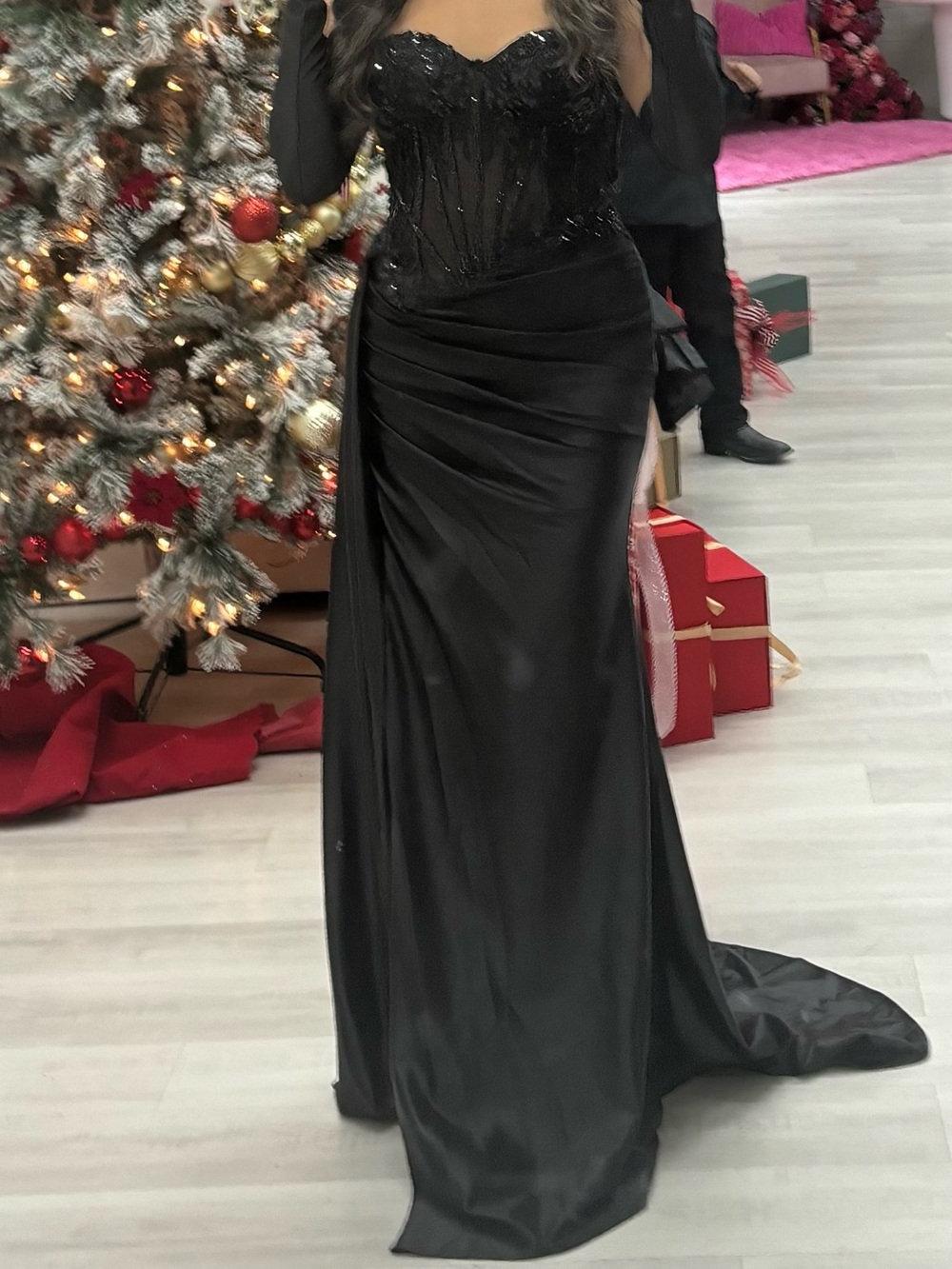 Black Beaded Corset Dress with Spaghetti Straps